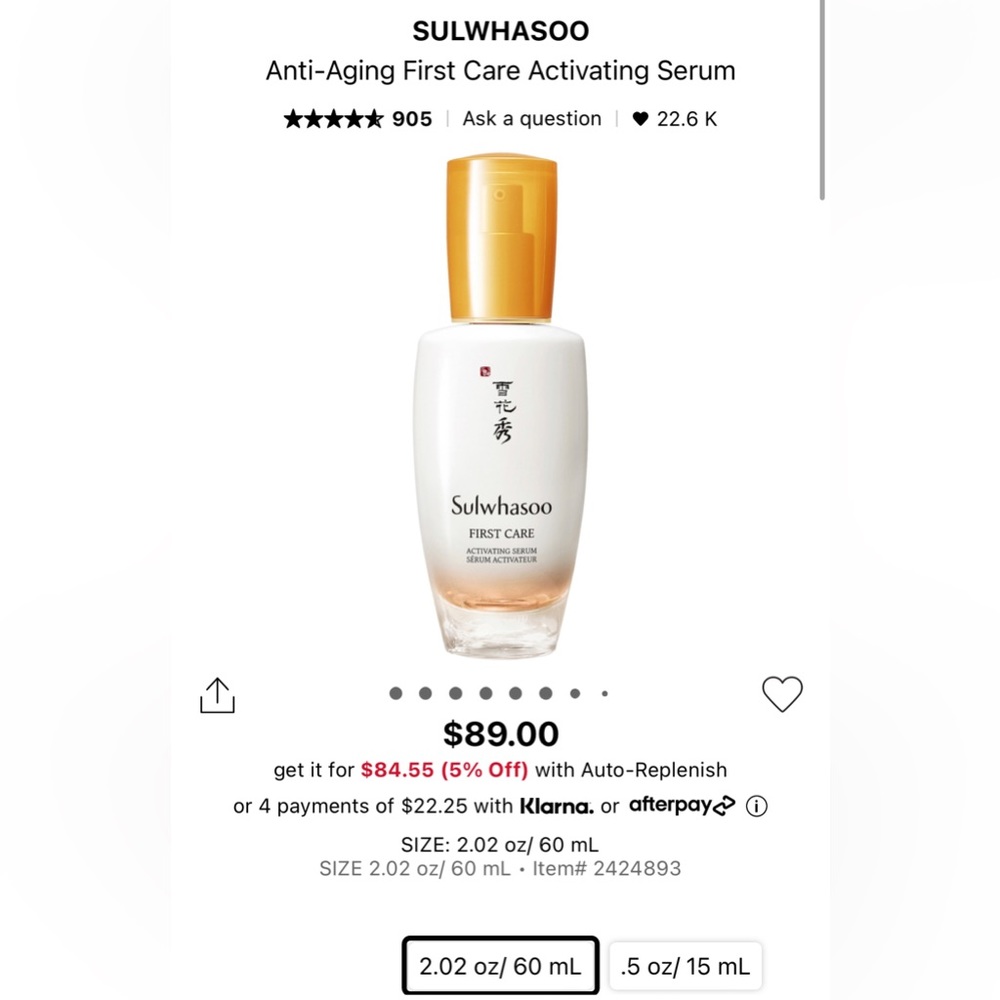 Sulwhasoo Activating Serum 60mL (BRAND NEW)